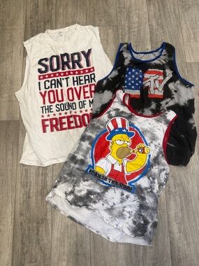 MTV Black Tie-Dye Tank Top with American Flag MTV Logo